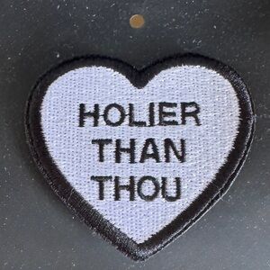 MOTHER Jeans Heart  Patch with 'Holier Than Thou' Text